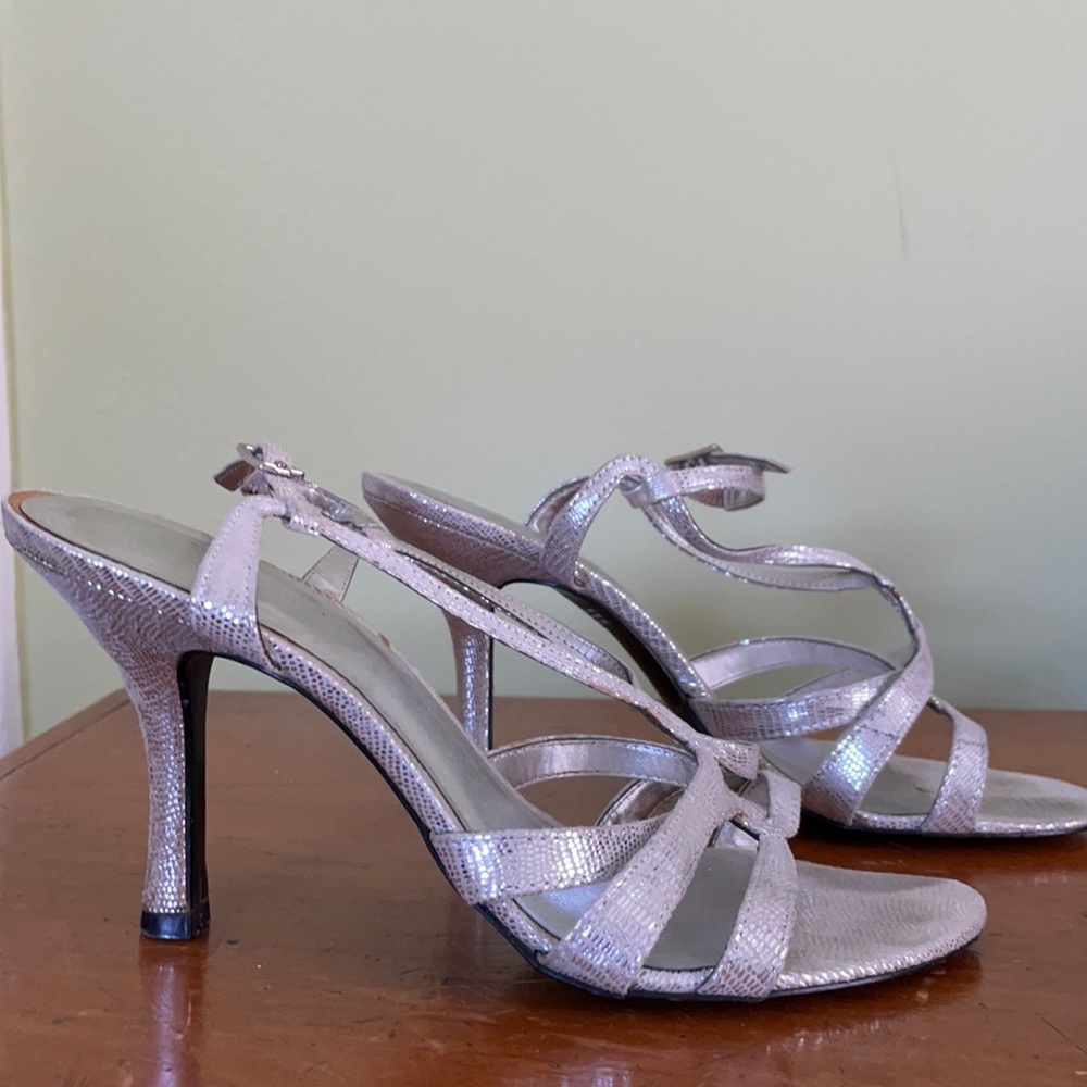 Strappy Silver Heeled Sandals